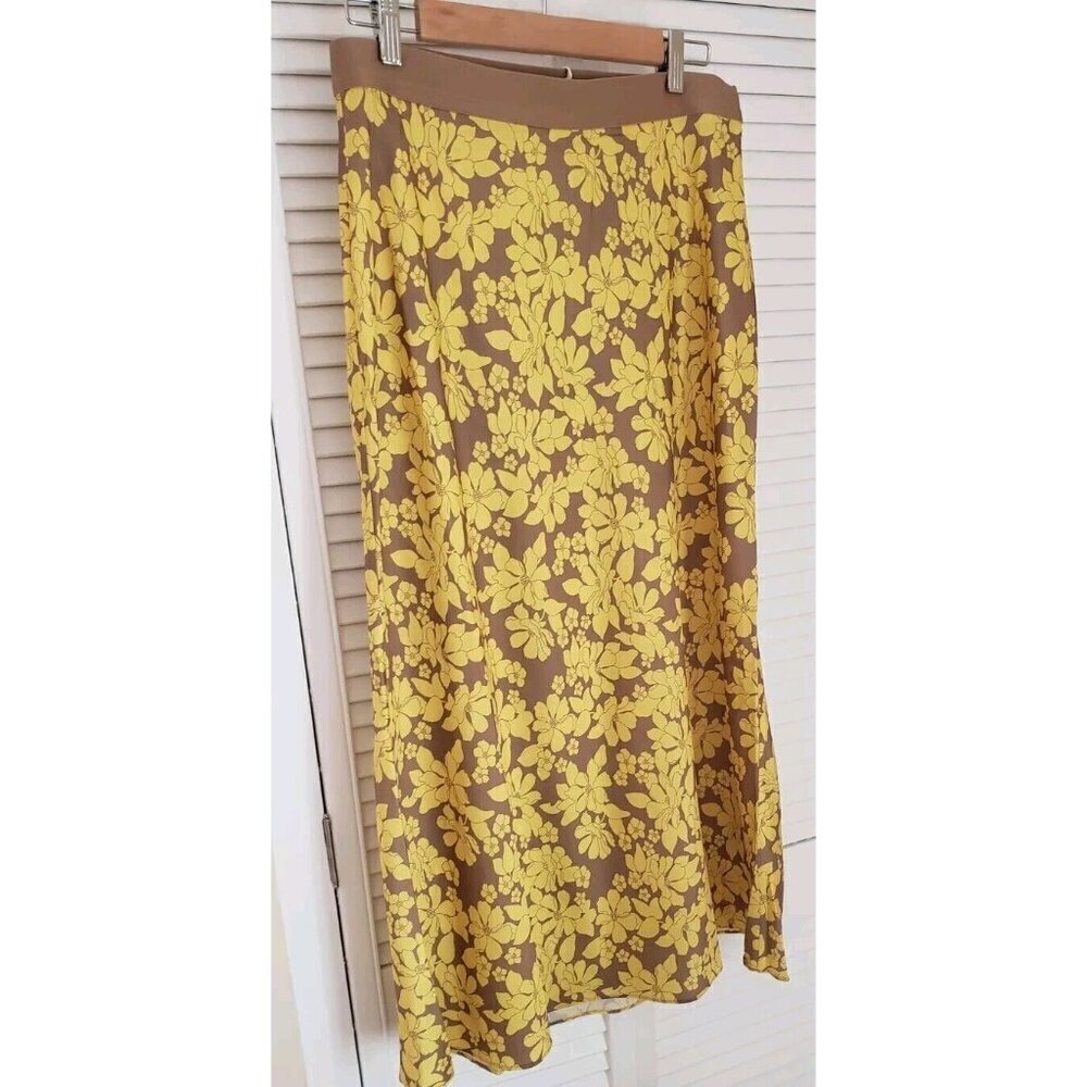 NWT OUTERKNOWN GRAY YELLOW FLOWER SILK SKIRT MEDIUM - Picture 2 of 7